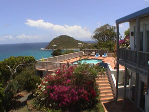 St John rental home Altamira spa with large deck overlooking ocean views