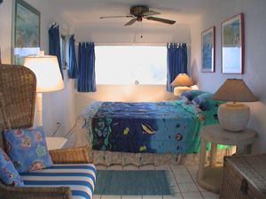 St John USVI vacation rental Viewtiful bedrooms with blue acents and king sized bed