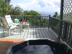 St John vacation rental Tree Tops spa on outside deck