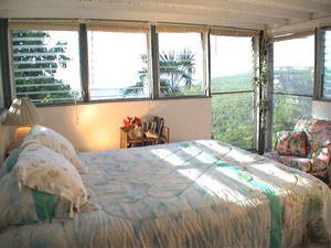 St John vacation rental Tree House has breezy bedroom with king sized bed and wonderful views