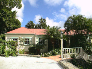 St John Rental Home Tree Tops welcoming entrance with palm trees