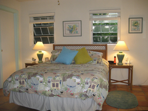 St John Rental Home Tree Tops lower guest bedroom has queen bed and full bath