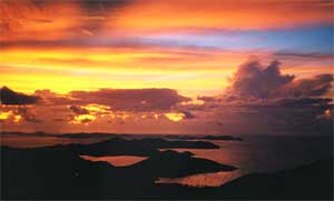 Incredible colorful sunsets from Tree House vacation rental on St John